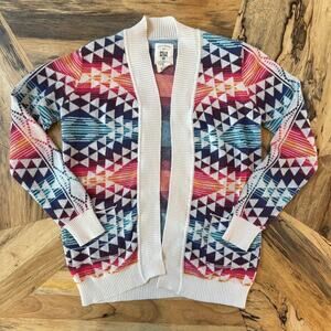 Billabong Girls L 12/14 Southwestern Aztec Geometric Knit Open Front Cardigan